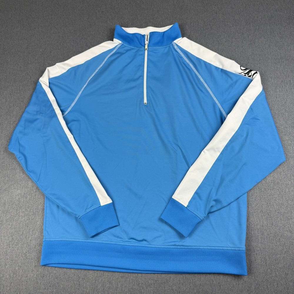 FootJoy FJ Mens Large Blue White Quarter Zip Golf Long Sleeve Shirt Stratford